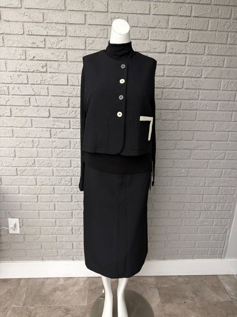 GELI Women’s Vest Long Sleeve Top Midi Skirt 3 PCS Black Set Size M